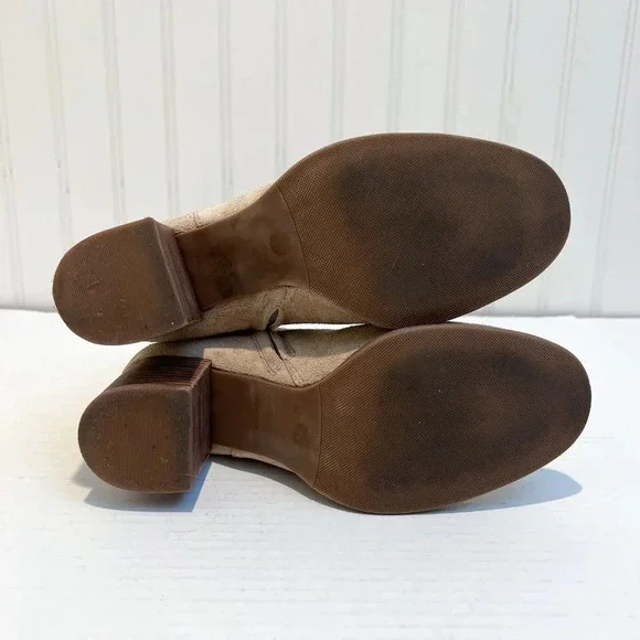 Tory Burch Sophia Tan Suede Block Heel Designer Bohemian Logo Booties 6 WORN - Picture 7 of 12